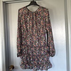 NWT She + Sky dark Floral Dress Tiered Country Cottagecore Long Sleeves sz L